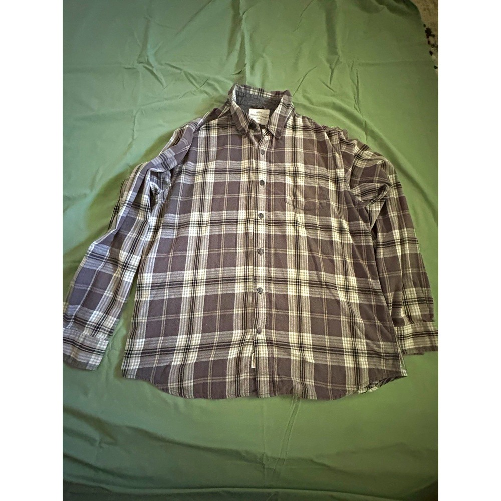 Weatherproof Vintage Mens XL Gray White Plaid Flannel Cotton Button-Up Shirt